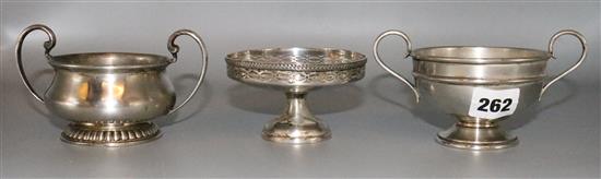 2 silver sugar bowls and a  bonbon
